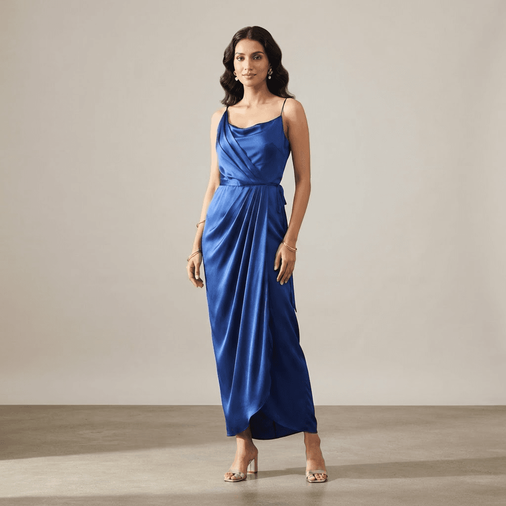 Cobalt Drape Dress in Cobalt